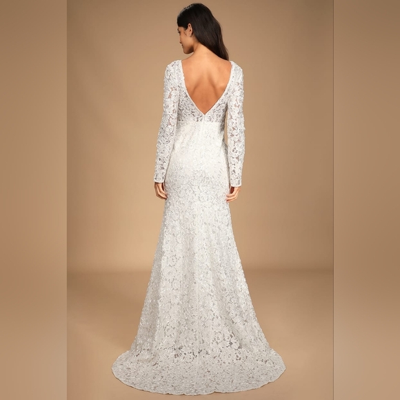 Lulus Following Your Heart White Lace Long Sleeve Maxi Dress XS Wedding Bridal - Picture 5 of 12